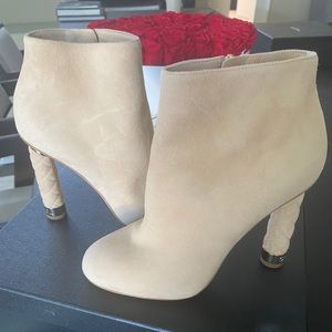 Chanel Beige Suede Coco Tower Quilted Ankle Heel